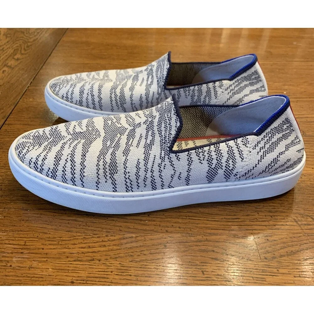 Rothy's Retired Rare Tiger Print Slip On Sneakers Shoes W10/EU 40.5/UK 7.5 Navy